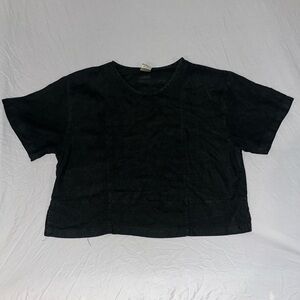 Cotton Connection 100% Linen Top Black Cropped Womens L